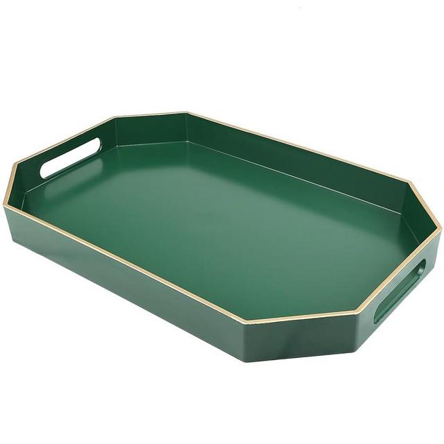 Omuriko Green Decorative Tray with Handles, Versatile Serving Tray for Coffee Table, Ottoman, Ideal for Serving, Displaying, Organizing, 15.7"*10.2"*1.57"