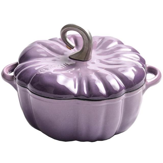 Hgjgwqh Enameled Cast Iron Dutch Oven, Pumpkin Non Stick Stew Soup Stock Pot Pumpkin Stew Soup Stock Pot, Casserole with Lid Nederlands Cookware Cooker Cooking Kitchen for Stovetop and Stewing,Purple