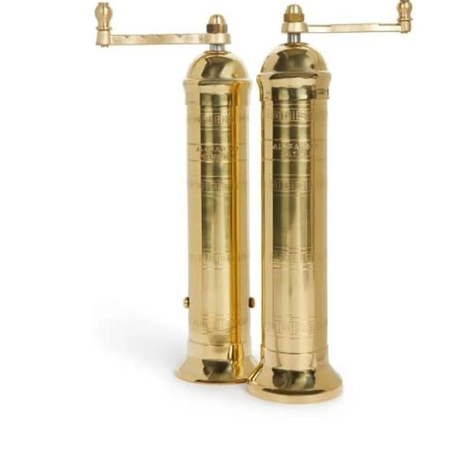 Alexander Handcrafted European Mill Set – Authentic 2-Piece Brass Pepper (9″) & Salt (8″) Grinder, Adjustable Grind, Vintage Design, Elegant Kitchen Gift, Handmade in Greece 104/108