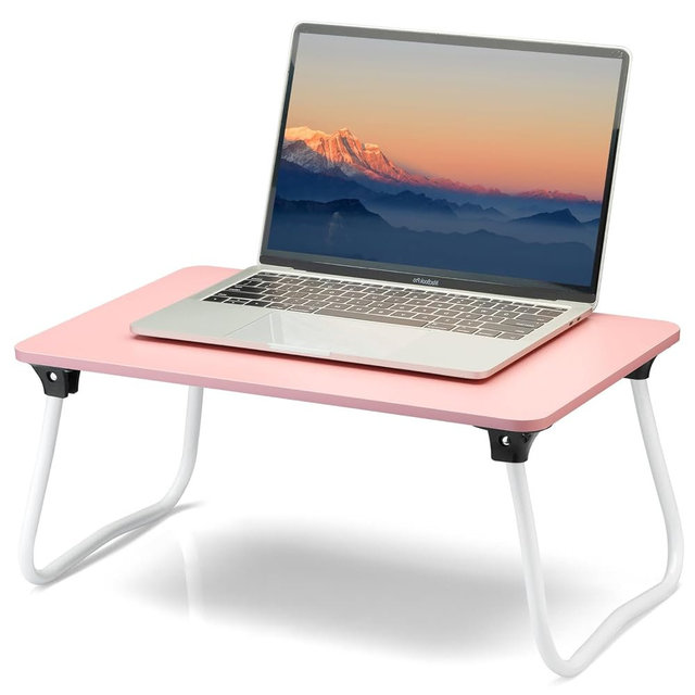 ZEAPTAC Foldable Lap Desk, Portable Bed Table, Laptop Stand, Lightweight & Mini Table for Breakfast/Picnic/Drawing/Couch/Floor - Pink