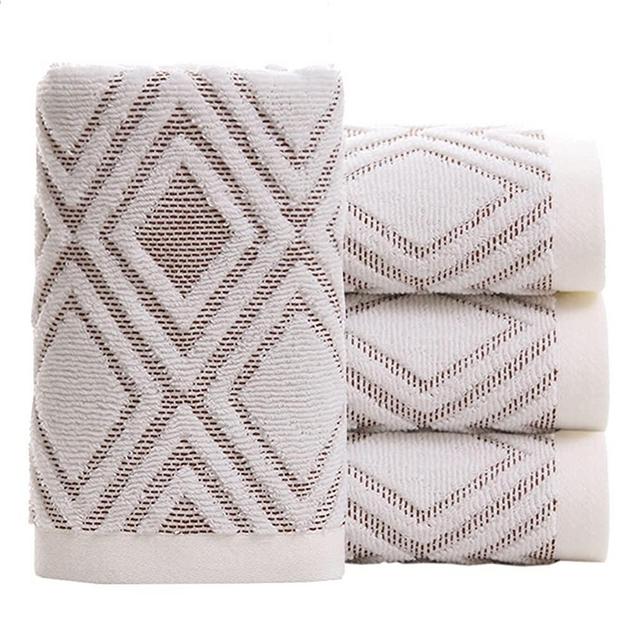 Pidada Hand Towels Set of 4 100% Cotton Diamond Pattern Highly Absorbent Soft Towel for Bathroom 13.4 x 29.5 Inch (Beige)