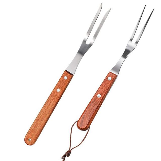 Meat Forks with Wooden Handle and Stainless Steel Carving Fork Barbecue Fork for Kitchen Roast (2 Pieces,13 Inch, 10 Inch)