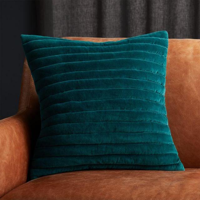 18" Channeled Teal Velvet Pillow