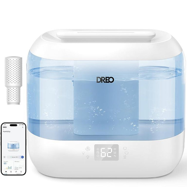 Dreo Humidifiers for Bedroom, Top Fill 4L Smart Cool Mist Humidifier with Oil Diffuser, Cartridge, Nightlight, 32H Runtime, Quiet Ultrasonic Humidifiers for Home, Baby Nursery, Plants, Office, HM311S