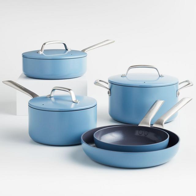 Crate & Barrel EvenCook Ceramic™ Denim Ceramic Nonstick 8-Piece Cookware Set with Bonus