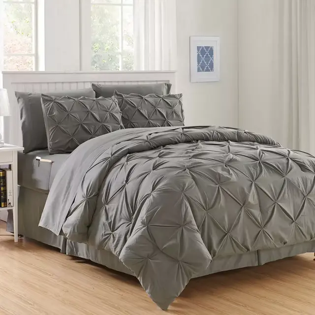 Hi-Loft Luxury Pintuck 8-Piece Full/Queen Comforter Set in Grey