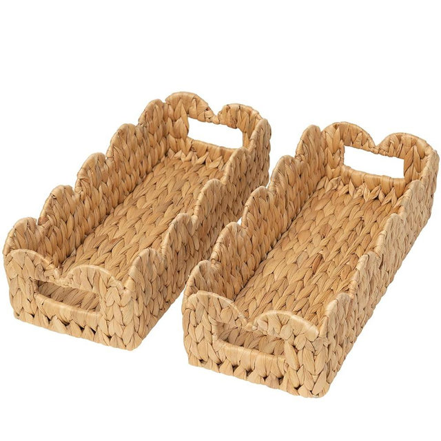 Coeusy 2 Pack Toilet Baskets,Scalloped Edge Wicker Basket for Toilet Paper Storage,Small Baskets for Bathroom,Living Room,Countertop, Shelves,Both Organizer&Decor,Natural Water Hyacinth