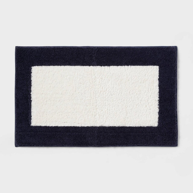 20"x34" Fluffy Border Memory Foam Bath Rug Navy - Threshold™