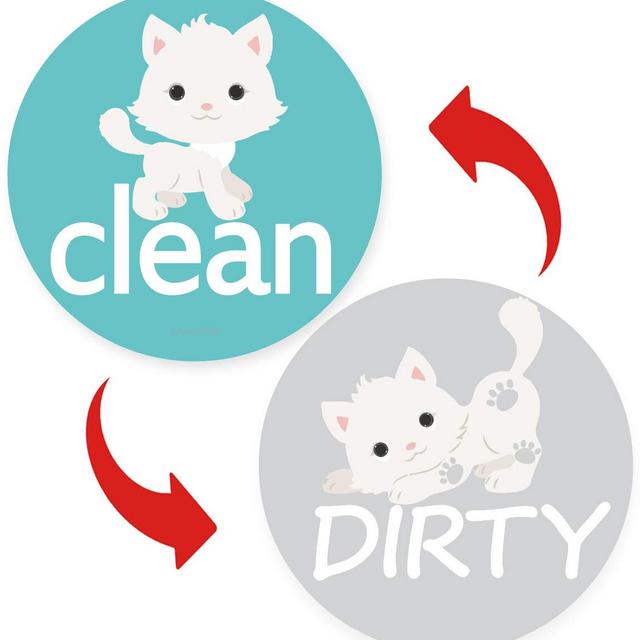 Clean Dirty Dishwasher Magnet Sign - Round Large Cute Dog Dishwasher Magnet Sign Waterproof And Double Sided Flip With Bonus Metal Plate,Funny Reversible Indicator Perfect For Home Kitchen Dishwasher
