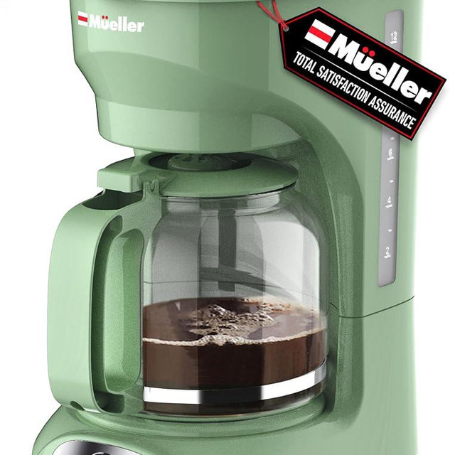MÜELLERHOME 12-Cup Drip Green Coffee Maker, Borosilicate Carafe, Auto-Off, Reusable Filter, Anti-Drip, Keep-Warm Function, Clear Water Level Window, Green Kitchen Accessories & Décor