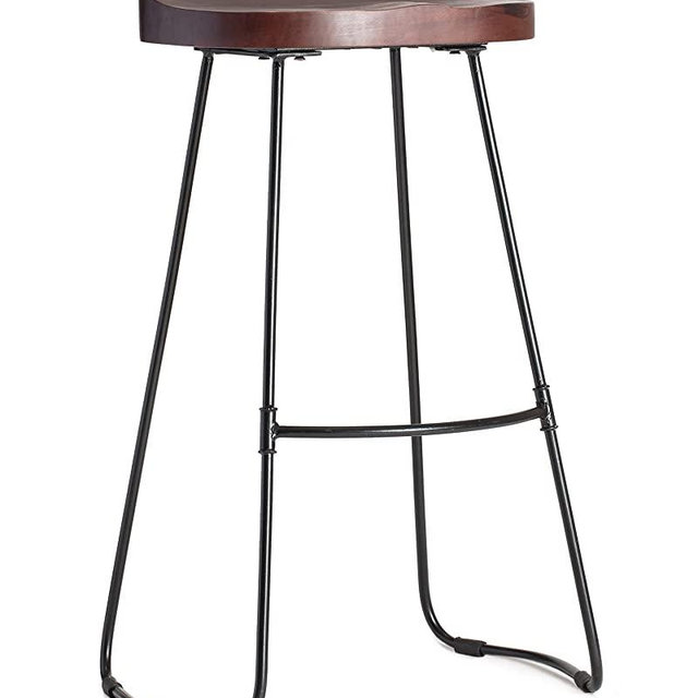MH London Wood Bar Stool - Solid Wood Saddle Seat, Industrial Metal Legs - Kitchen Island or Counter Stools with Rustic Backless Wooden Seat for Breakfast or Barstools for Friday Night Drinks (Walnut)
