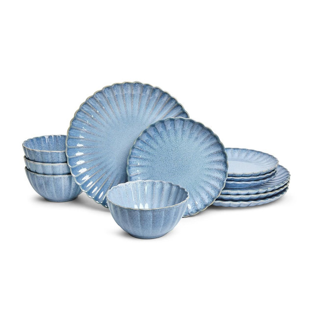 Sango 12pc Frill Dinnerware Set - Reactive Blue