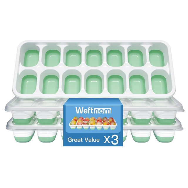 Ice Cube Tray with Lid, 3 Pack Silicone Easy-Release Ice Trays for Freezer, Stackable Ice Cube Molds for Drinks, Cocktails, Whiskey, Coffee - BPA-Free and Odor-Free
