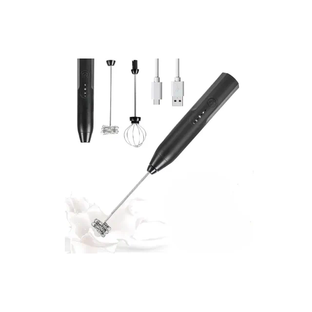 Swtroom Handheld Milk & Coffee Frother Electric Mini Blender Stainless Steel Drink Mixer Black