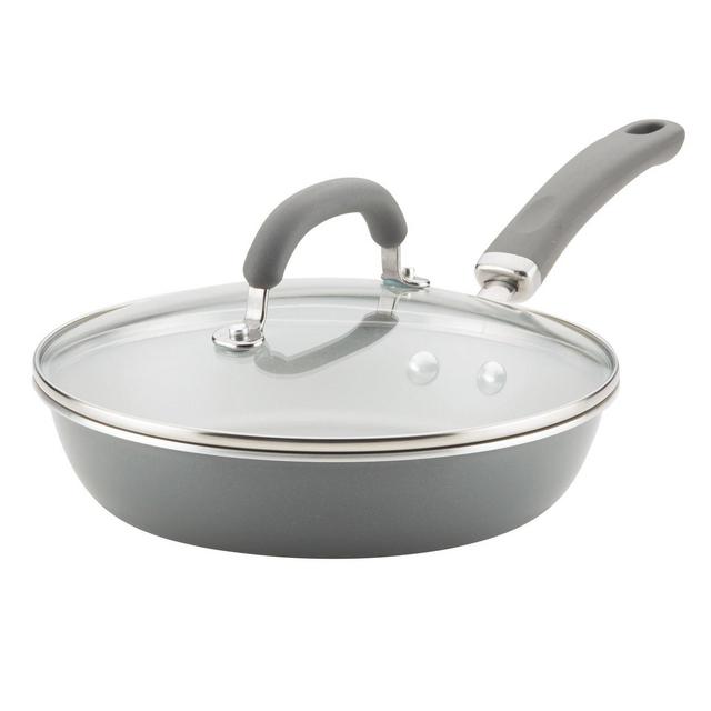 Rachael Ray Create Delicious 9.5" Aluminum Nonstick Deep Skillet with Lid Gray