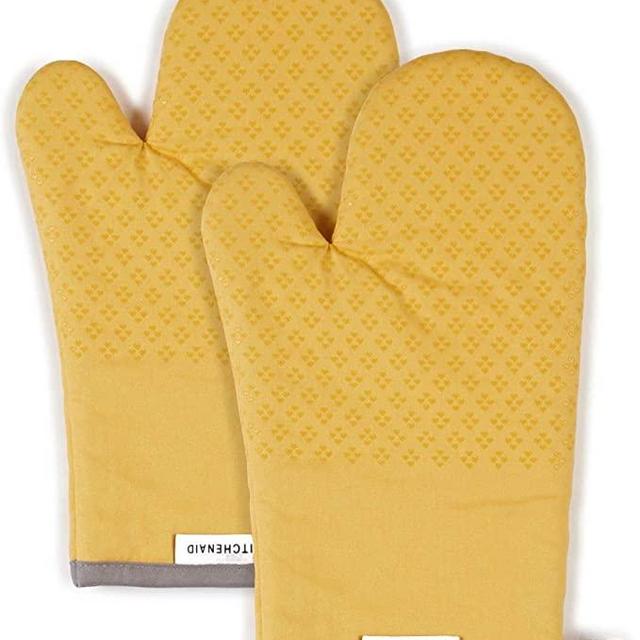 KitchenAid Asteroid Cotton Oven Mitts with Silicone Grip, Set of 2, Buttercup