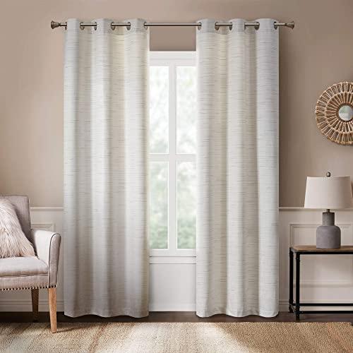 Hyde Lane Modern Farmhouse Curtains for Living Room | Rustic Dining Room Decor | Grasscloth Faux Linen | Room Darkening Grommet Top Window Treatments | White 40x84 Inches - 2 Panels