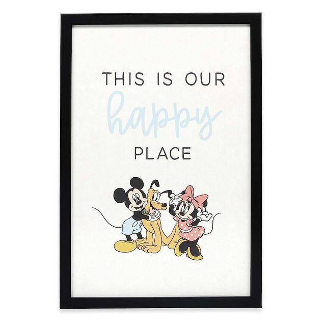 Disney Mickey and Minnie Mouse This is Our Happy Place Framed Wood Wall Decor - Large Mickey Mouse Wall Art for Home