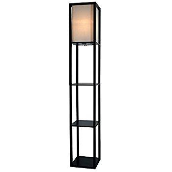 Simple Designs LF1014-BLK Floor Lamp Etagere Organizer Storage Shelf with Linen Shade, Black