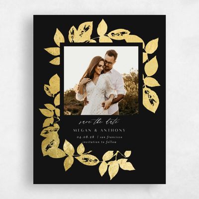 Black Wedding Save the Date - Jasmine Frame Foil