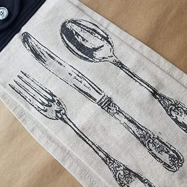 Silverware Hanging Kitchen Towel, Button Top Kitchen Dish Towel, Spoon, Knife, Fork, Neutral Kitchen Linens, Hostess Gift, Housewarming Gift, Linen Kitchen Towel