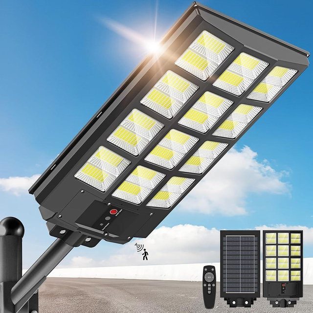 5000W Solar Street Lights Outdoor - 6500K Wide Angle Solar Lights Outdoor Waterproof, LED Security Flood Light Motion Sensor, Commercial Parking Lot Light Dusk to Dawn for Yard Outside