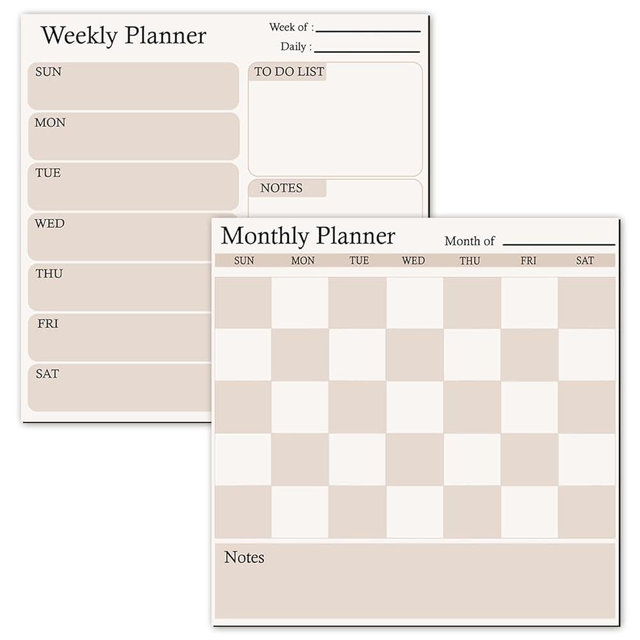 Fridge Calendar & Refrigerator Calendar Set, Magnetic Dry Erase Calendar Whiteboard with Monthly and Weekly Planner, Beige Checkered Fridge Calendar Magnet with 2 Markers and 2 Erasers