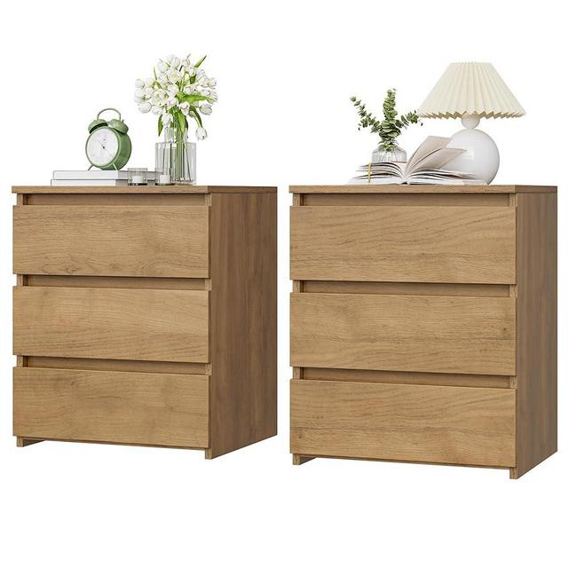 FOTOSOK Nightstands Set of 2 Nightstand with 3 Drawers, Bedside Table Night Stand for Bedroom with Cut-Out Handle, Sofa Side Table 3 Drawer Nightstand for Bedroom, 17.7W*15D*21.7H, Wooden Grain