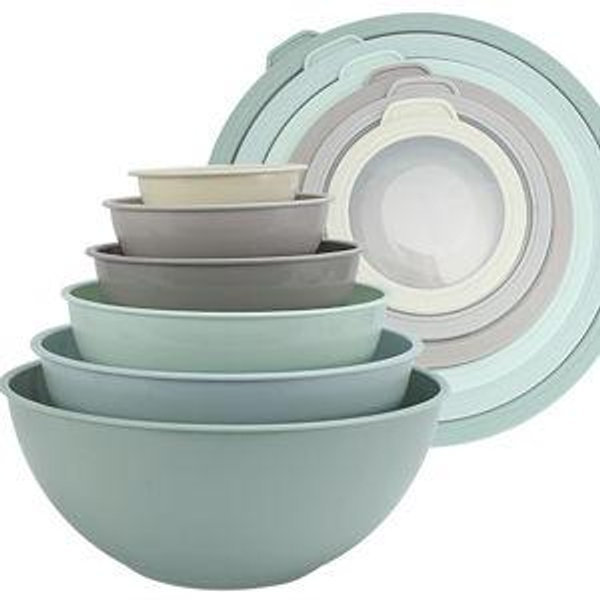 COOK WITH COLOR Nesting Mixing Bowls - 12 Piece Plastic Bowl Set with Lids, Microwave Safe (Mint Ombre)