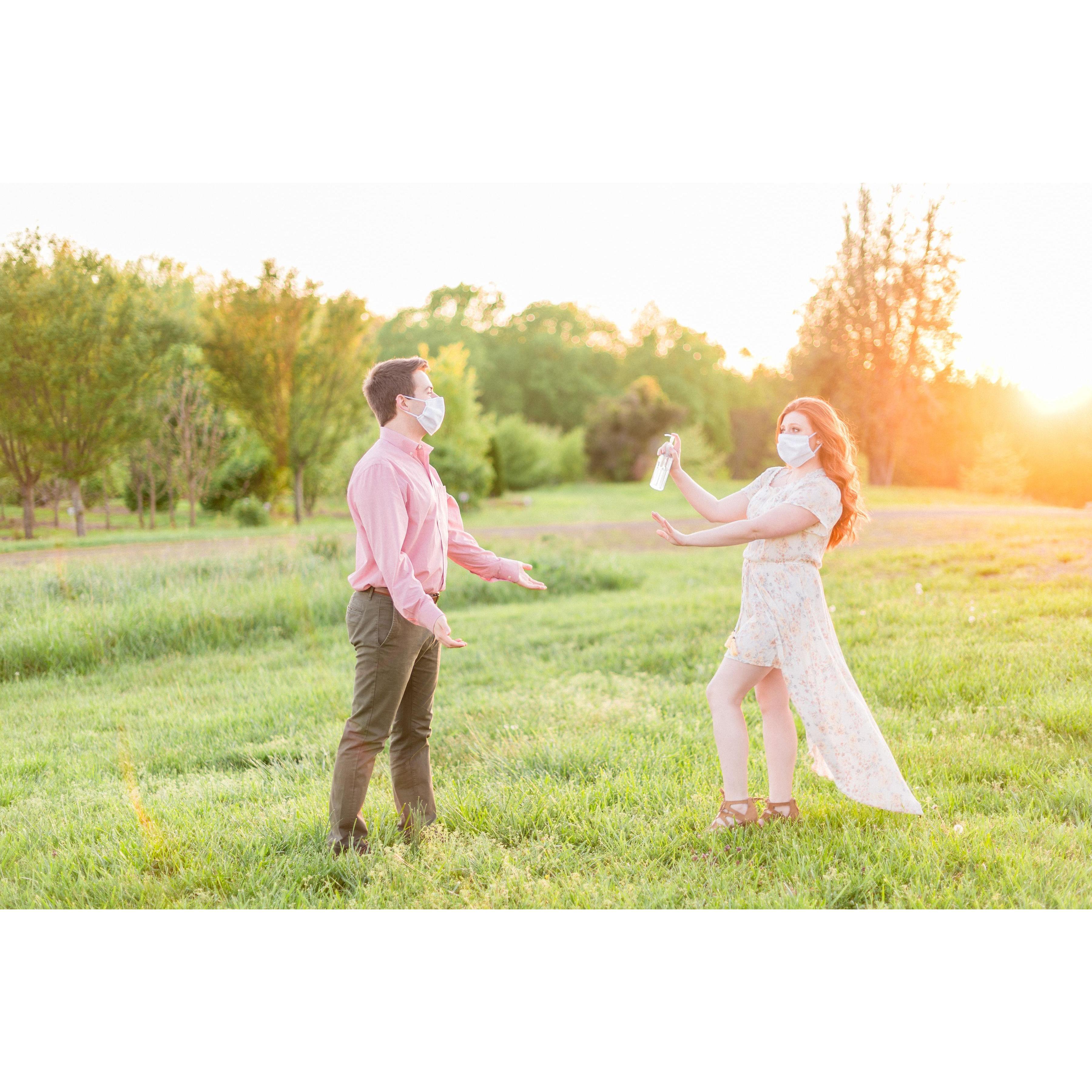 A little cute social distancing shot during our engagement photo shoot (PC: Hunter and Sarah Sheldon).