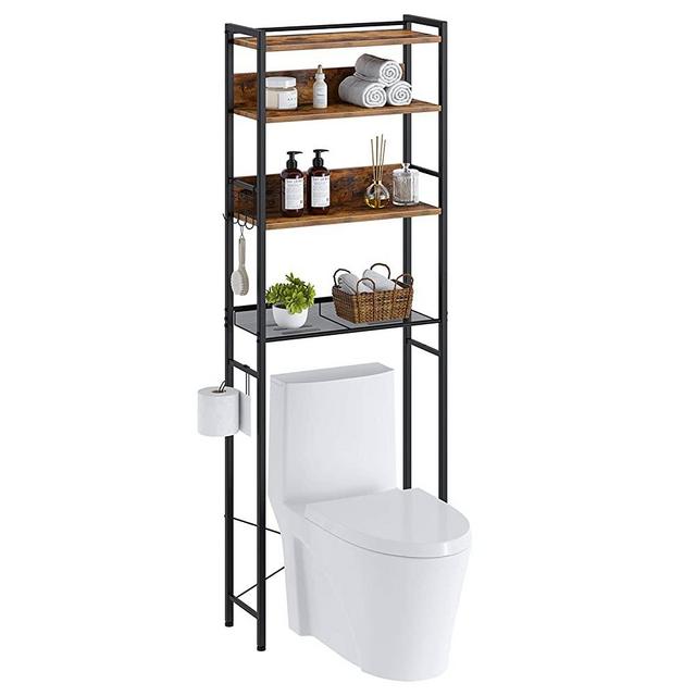 Rolanstar Bathroom Space Saver, 4-Tier Over The Toilet Storage Rack, Wooden Freestanding Bathroom Organizer, Multifunctional Bathroom Toilet Rack, Rustic Brown