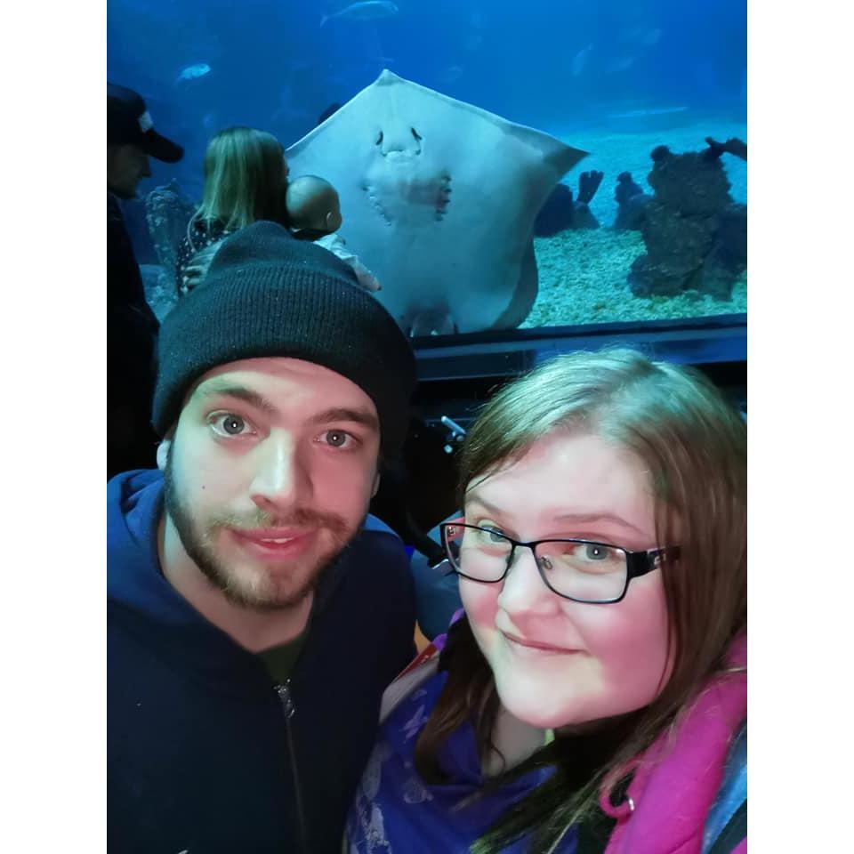 One of Chloe's favourite photos - being photobombed by a ray at The Deep.