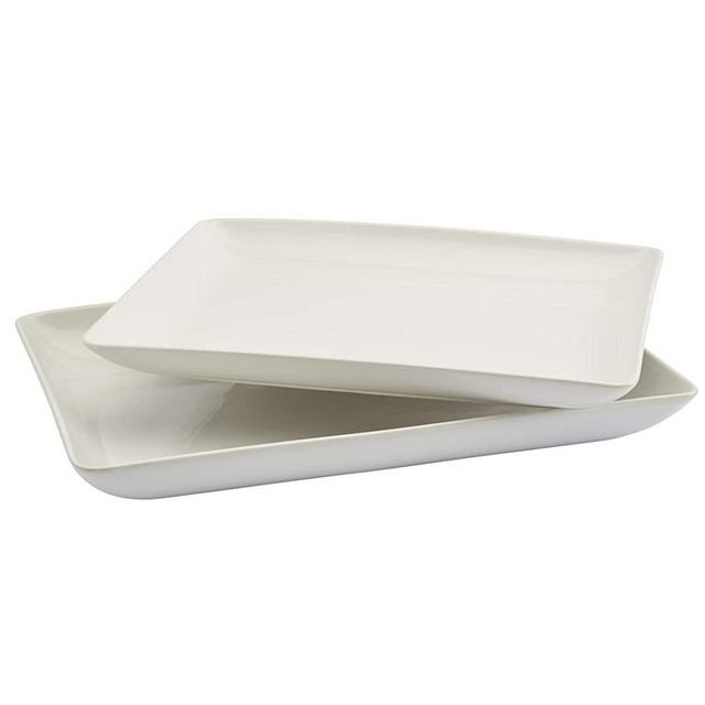 Denmark Tools For Cooks Blanc de Blanc White Serveware Collection- Nested Bowls Platters Serving Dining Elegant Simple Microwave Dishwasher Oven Safe, 2 Piece Rectangular Platter Set (17" & 15")