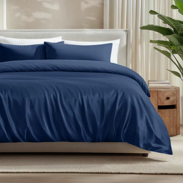 Soft & Cooling Rayon from Bamboo Duvet Cover by Bare Home - King, Dark Blue