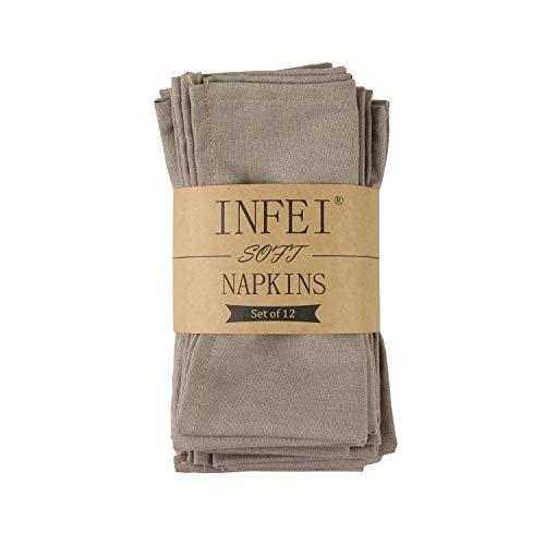 INFEI Soft Solid Color Linen Cotton Dinner Cloth Napkins - Set of 12 (40 x 40 cm) - for Events & Home Use (Khaki)