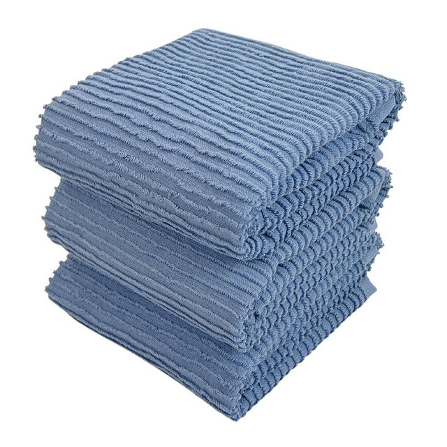 Premium Kitchen Hand Dish Towels: Set of 3, Oversized 100% Cotton 28" x 18", Absorbent Dish Towels - Tea Towels, Terry Kitchen Dishcloth Towels, Chambray Light Blue Dish Cloth for Household Cleaning