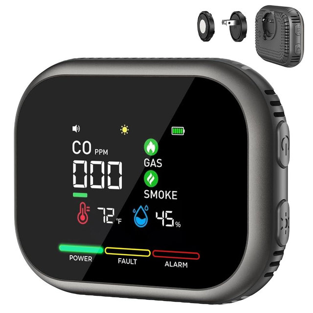 6-in-1 Portable Steadfast Haven Detector Air Quality Monitor (Temperature, Humidity and More) Plug in & Magnetic Mount & Rechargeable Battery Backup for RV Car Hotel Apartment Travel (Slate)