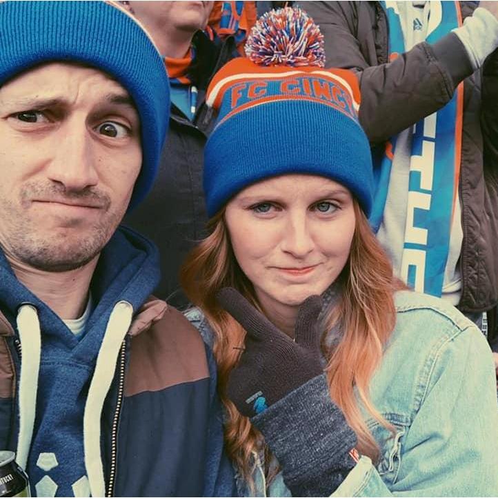 Cheering on FC Cincinnati at the season opener of 2019 in the Bailey.