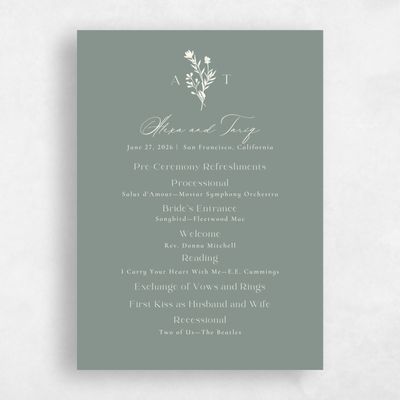 Deep Sage, Green Wedding Program - Hazel