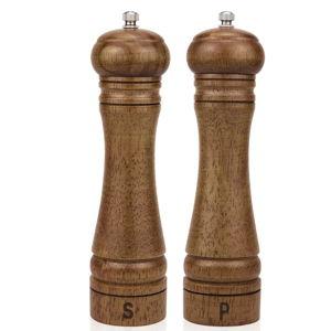Wood Salt and Pepper Grinder Set, Salt Mill Pepper Grinder Set, Pepper Mill, Salt Shakers with Adjustable Ceramic Rotor- Oak Wood Pepper Grinder for Your Kitchen 8 inches - Pack of 2