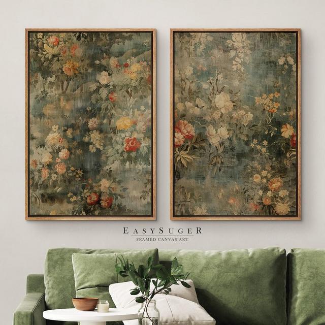 EasySuger 2 Panels Antique European Tapestry | Vintage Nature Framed Large Gallery Art, Antique Art Ready to Hang 2PT