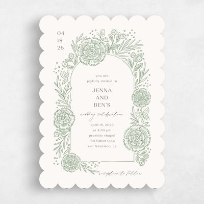 Green Scalloped Wedding Invitation - Keita Portrait