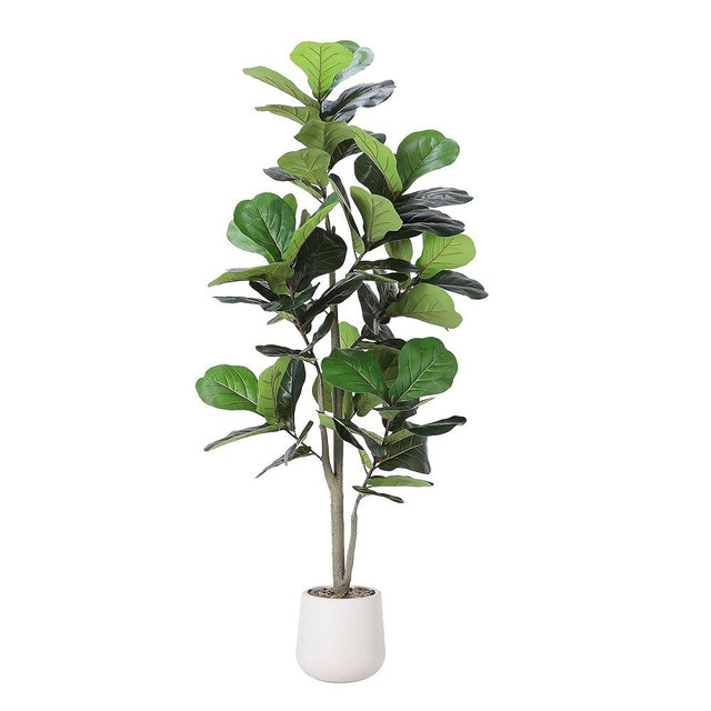 Artificial Fiddle Leaf Tree, 5ft Faux Plant Fake Ficus Lyrata Silk Trees with White Planter, Artificial Fig Trees Floor Plants for House Office Living Room Indoor Home Decor, Housewarming Gift