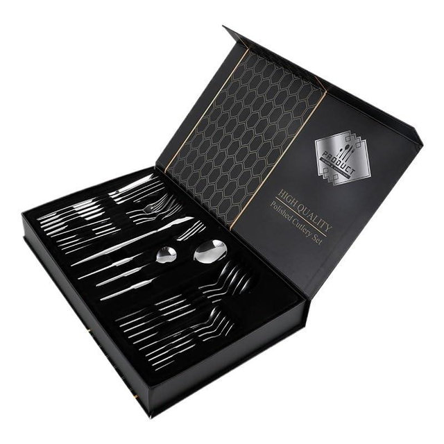 SEELLODGE Silverware Flatware Cutlery Set, 24-piece Stainless Steel Cutlery Portuguese Four-piece Dinner Knife, Fork And Spoon Gift Box Set(Silver)