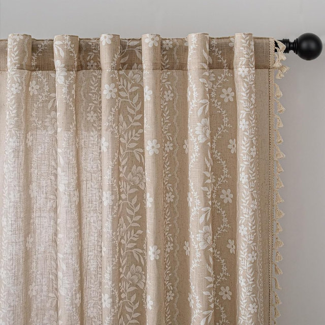 MYSKY HOME Linen Blend Curtains 72 Inch Length for Bedroom Living Room, Soft Thick Textured Semi Sheer Drapes with White Tassel Back Tab, Look Farmhouse Country Decor, Fog Taupe, 2 Panels