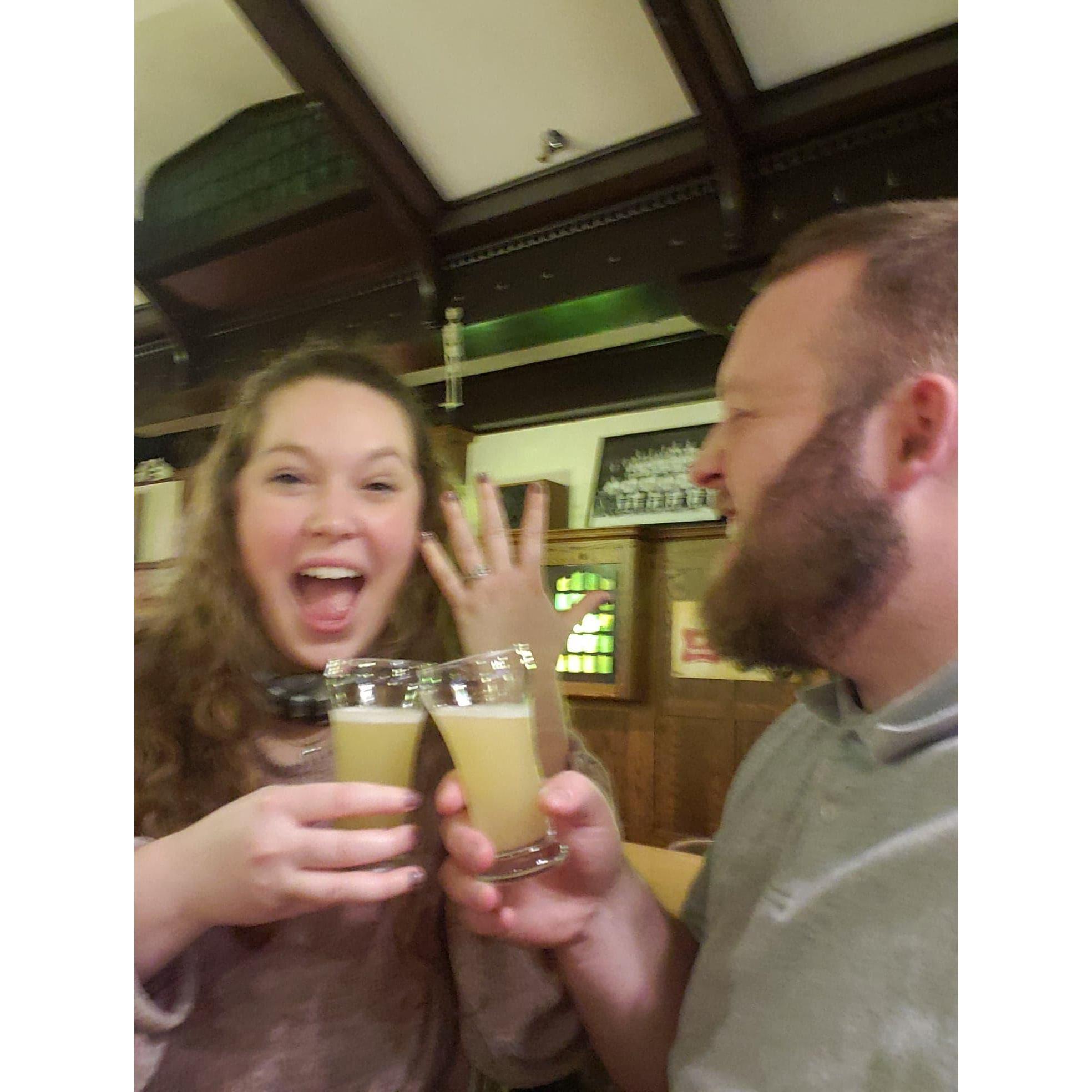 Celebratory shots at the Dog after getting engaged!