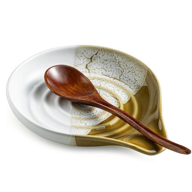 Cormomu Ceramic Spoon Rest for Stove Top & Kitchen Counter, Large Spoon Holder, Heat-Resistant & Easy to Clean, Non-Stick Spatula Holder for Cooking, Coffee Spoon, Kitchen Decor, Gradient Brown