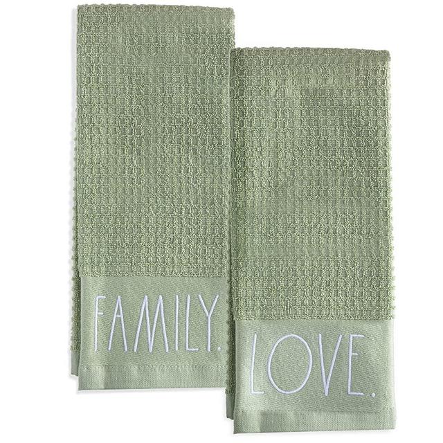 Rae Dunn Hand Towels, Embroidered Decorative Hand Towel for Kitchen and Bathroom, 100% Cotton, Highly Absorbent, Two Pack, 16x26, Embroidered Love/Family