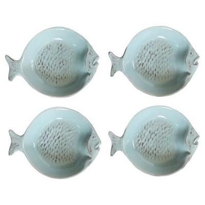 Fish Ceramic Dish 4.53" Blue Set of 4 - 3R Studios