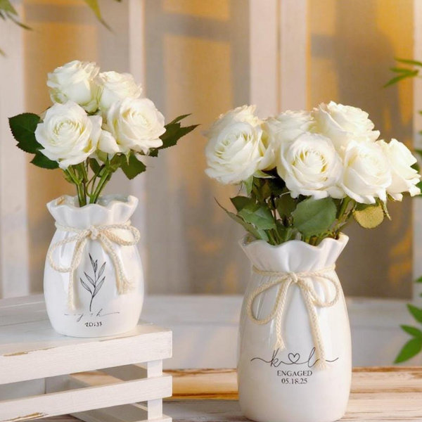 Personalized Creamics Engagement Vase ,Custom Flower Wedding Vase ,Gift for Couples ,Engagement Gift , 9th anniversary gift ,Wedding decor